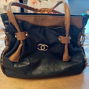 Chic Black and Tan Designer Tote Bag